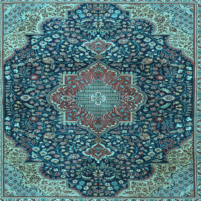 Square Machine Washable Medallion Light Blue Traditional Rug, wshtr4157lblu