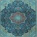 Square Machine Washable Medallion Light Blue Traditional Rug, wshtr4157lblu