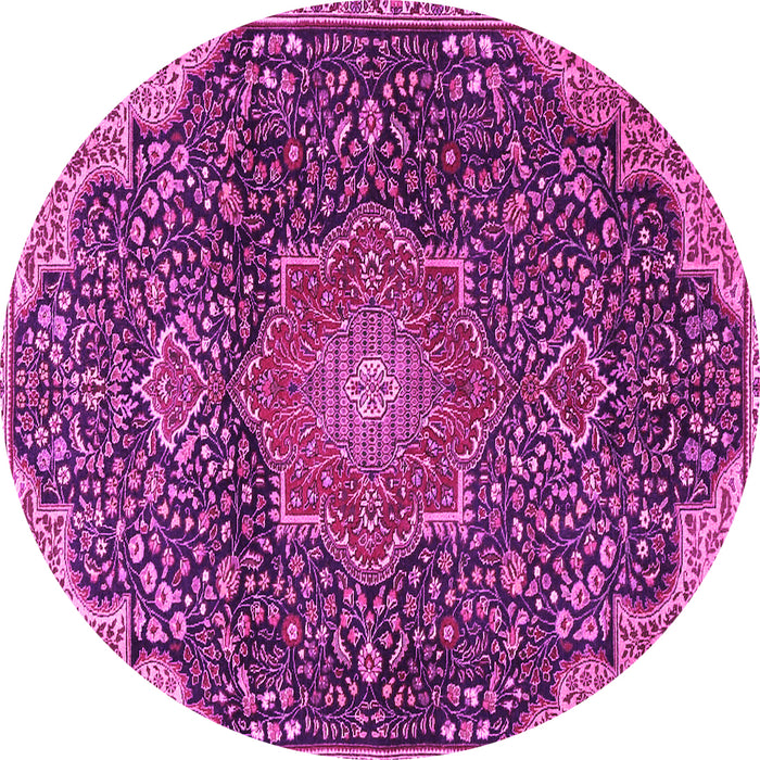 Round Machine Washable Medallion Pink Traditional Rug, wshtr4157pnk