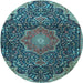 Round Medallion Light Blue Traditional Rug, tr4157lblu