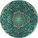 Round Machine Washable Medallion Turquoise Traditional Area Rugs, wshtr4157turq