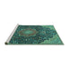 Sideview of Machine Washable Medallion Turquoise Traditional Area Rugs, wshtr4157turq