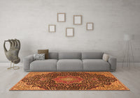 Machine Washable Medallion Orange Traditional Rug, wshtr4157org