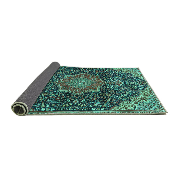 Sideview of Medallion Turquoise Traditional Rug, tr4157turq