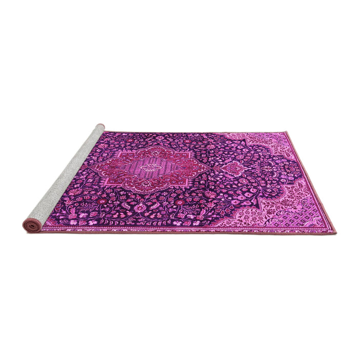Sideview of Machine Washable Medallion Pink Traditional Rug, wshtr4157pnk