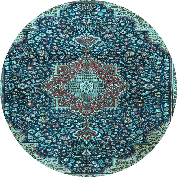 Round Machine Washable Medallion Light Blue Traditional Rug, wshtr4157lblu