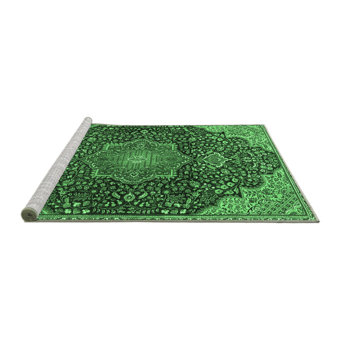 Sideview of Machine Washable Medallion Emerald Green Traditional Area Rugs, wshtr4157emgrn
