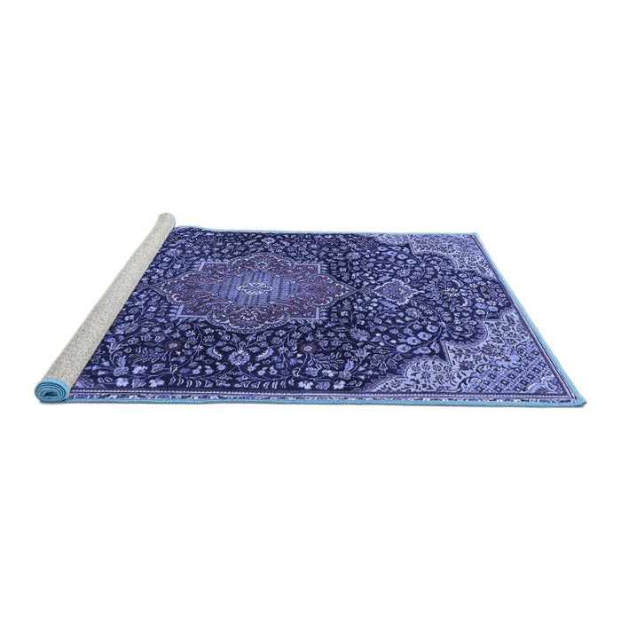 Sideview of Machine Washable Medallion Blue Traditional Rug, wshtr4157blu