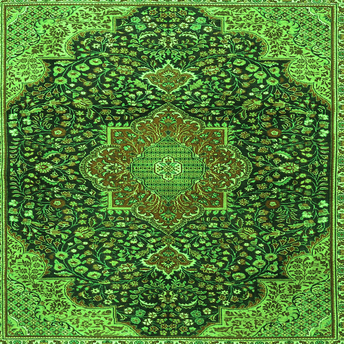 Round Machine Washable Medallion Green Traditional Area Rugs, wshtr4157grn