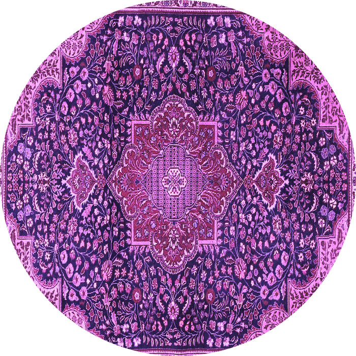 Round Machine Washable Medallion Purple Traditional Area Rugs, wshtr4157pur