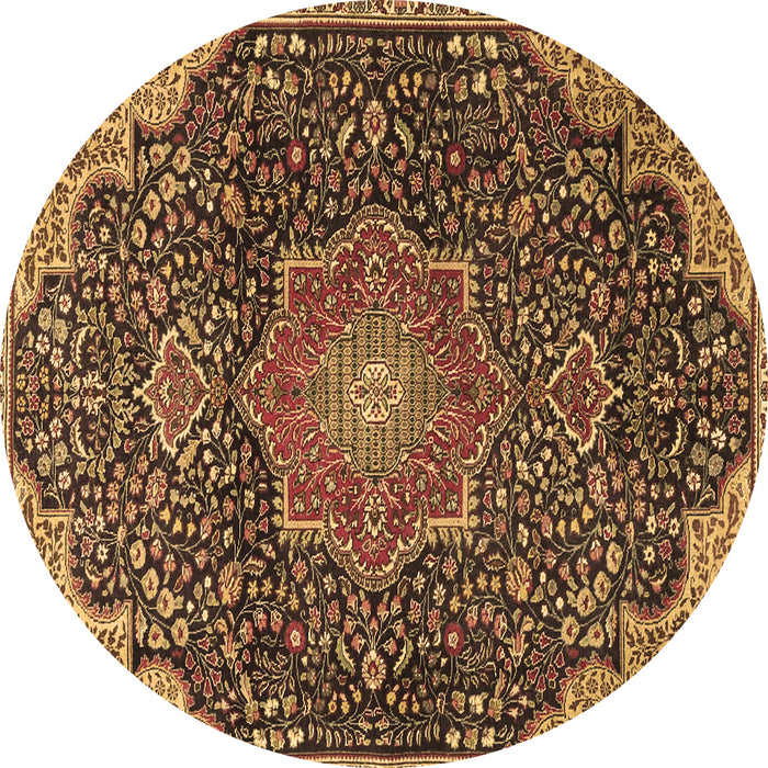 Round Machine Washable Medallion Brown Traditional Rug, wshtr4157brn