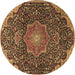 Round Machine Washable Medallion Brown Traditional Rug, wshtr4157brn