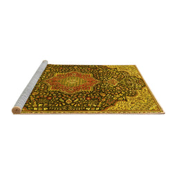 Sideview of Machine Washable Medallion Yellow Traditional Rug, wshtr4157yw