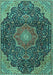 Machine Washable Medallion Turquoise Traditional Area Rugs, wshtr4157turq