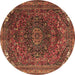 Round Machine Washable Medallion Brown Traditional Rug, wshtr4158brn