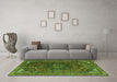 Machine Washable Medallion Green Traditional Area Rugs in a Living Room,, wshtr4158grn