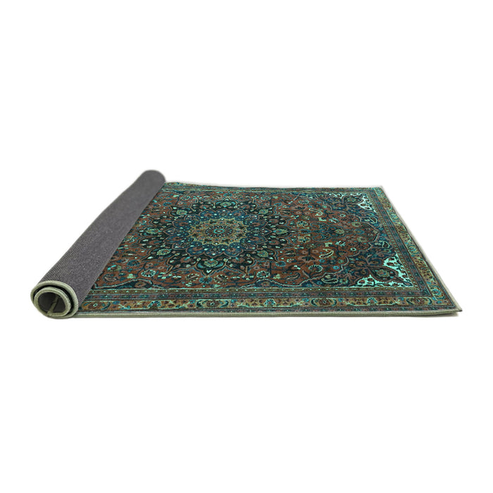 Sideview of Medallion Turquoise Traditional Rug, tr4158turq