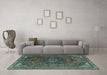 Machine Washable Medallion Turquoise Traditional Area Rugs in a Living Room,, wshtr4158turq