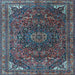 Square Machine Washable Medallion Light Blue Traditional Rug, wshtr4158lblu