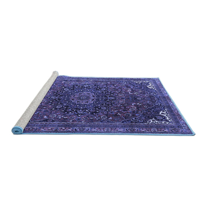 Sideview of Machine Washable Medallion Blue Traditional Rug, wshtr4158blu