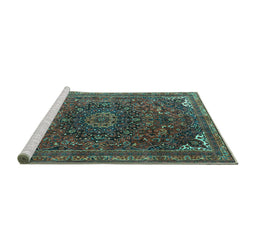 Sideview of Machine Washable Medallion Turquoise Traditional Area Rugs, wshtr4158turq