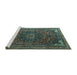 Sideview of Machine Washable Medallion Turquoise Traditional Area Rugs, wshtr4158turq