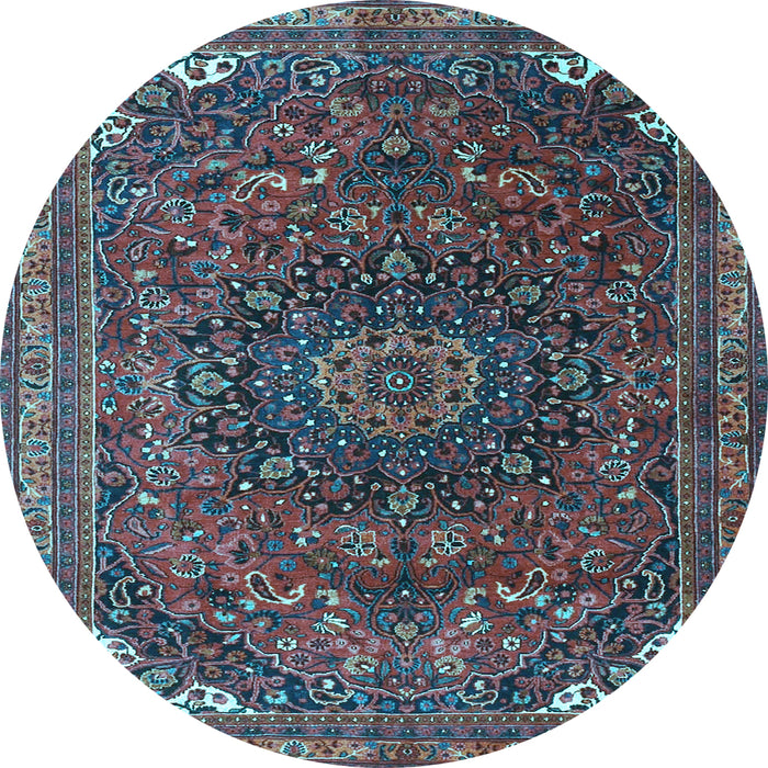 Round Medallion Light Blue Traditional Rug, tr4158lblu