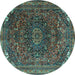 Round Machine Washable Medallion Turquoise Traditional Area Rugs, wshtr4158turq