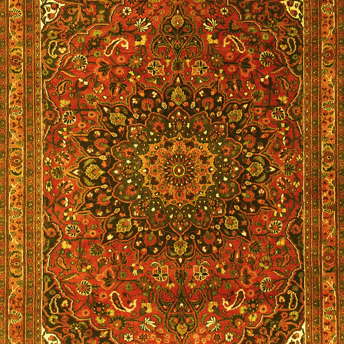 Machine Washable Medallion Yellow Traditional Rug, wshtr4158yw