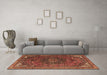 Machine Washable Medallion Brown Traditional Rug in a Living Room,, wshtr4158brn