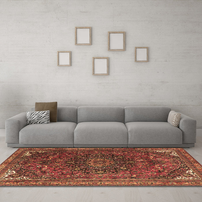 Machine Washable Medallion Brown Traditional Rug in a Living Room,, wshtr4158brn