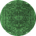 Round Medallion Emerald Green Traditional Rug, tr4158emgrn