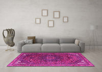 Machine Washable Medallion Pink Traditional Rug, wshtr4158pnk