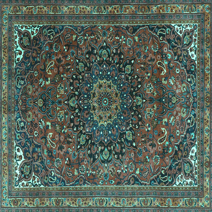 Square Machine Washable Medallion Turquoise Traditional Area Rugs, wshtr4158turq