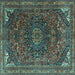 Square Machine Washable Medallion Turquoise Traditional Area Rugs, wshtr4158turq