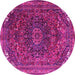 Round Machine Washable Medallion Pink Traditional Rug, wshtr4158pnk