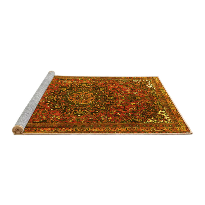 Sideview of Machine Washable Medallion Yellow Traditional Rug, wshtr4158yw