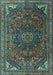 Machine Washable Medallion Turquoise Traditional Area Rugs, wshtr4158turq