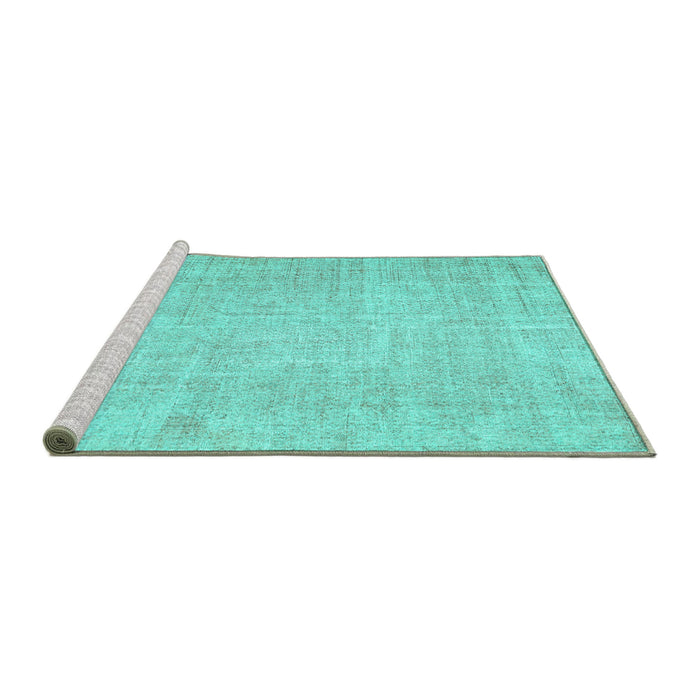 Sideview of Machine Washable Persian Turquoise Traditional Area Rugs, wshtr4159turq