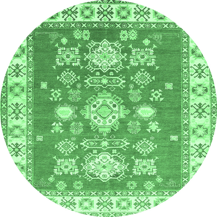 Round Machine Washable Geometric Emerald Green Traditional Area Rugs, wshtr415emgrn