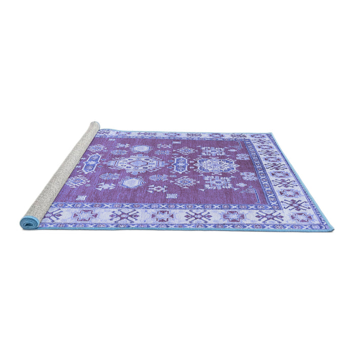 Sideview of Machine Washable Geometric Blue Traditional Rug, wshtr415blu