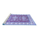 Sideview of Machine Washable Geometric Blue Traditional Rug, wshtr415blu