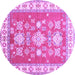 Round Geometric Purple Traditional Rug, tr415pur