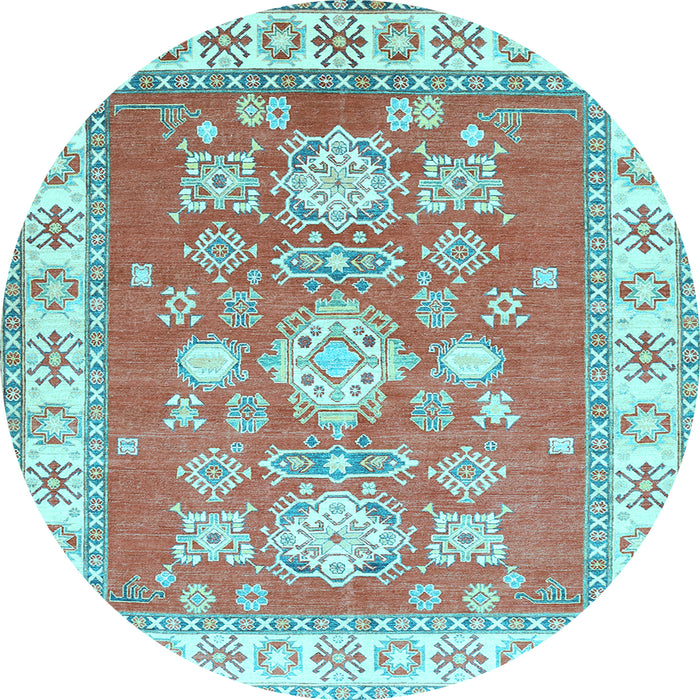 Round Geometric Light Blue Traditional Rug, tr415lblu