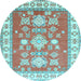 Round Geometric Light Blue Traditional Rug, tr415lblu