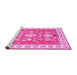Sideview of Machine Washable Geometric Pink Traditional Rug, wshtr415pnk