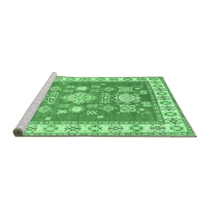 Sideview of Machine Washable Geometric Emerald Green Traditional Area Rugs, wshtr415emgrn