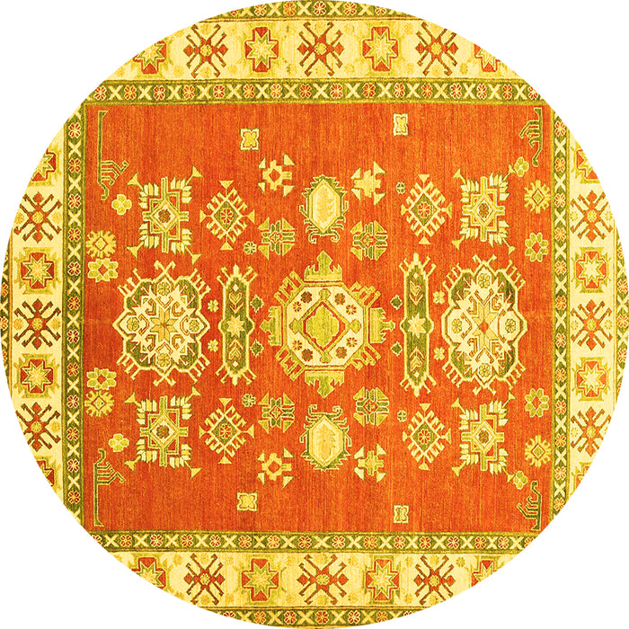 Round Machine Washable Geometric Yellow Traditional Rug, wshtr415yw