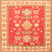 Round Machine Washable Geometric Orange Traditional Area Rugs, wshtr415org