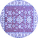 Round Geometric Blue Traditional Rug, tr415blu